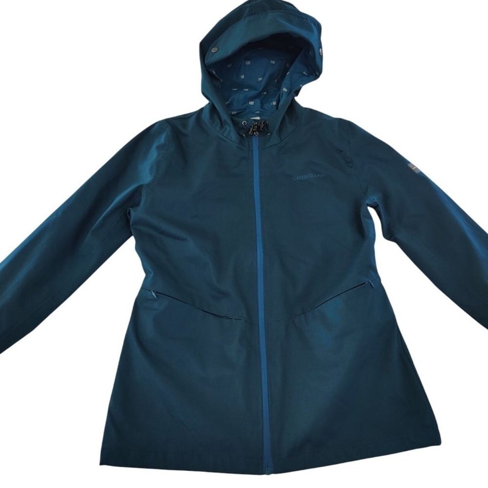 Caterpillar CAT Womens Jennifer H2O‎ Hooded Jacket Coat Large Blue Zipper Pocket